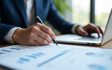 Business financial reports. Business person using laptop for writing documents. Close up of hands typing. High quality