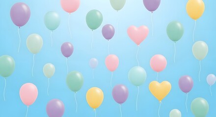 Pastel balloons floating in the sky celebration background