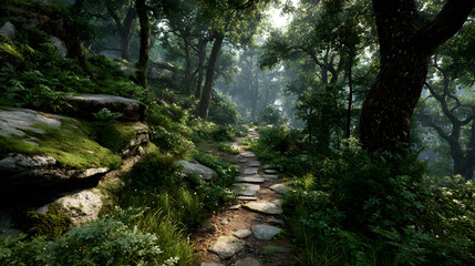 Green forest environment. Beautiful Forest