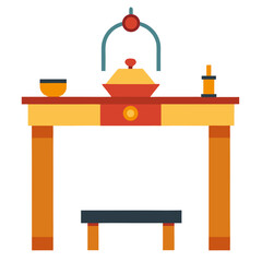 Flat design kitchen table with food and utensils