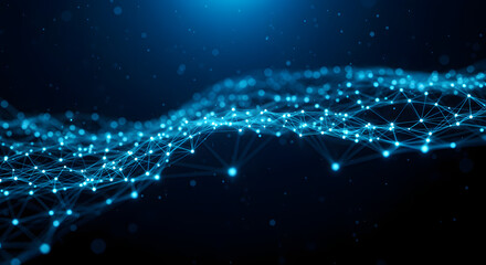 Illustrative blue network mesh representing complex data connections, ideal for visualizing digital infrastructure, advanced communication systems, or futuristic technology concepts in a modern