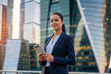 Confident Businesswoman with Tablet in the City