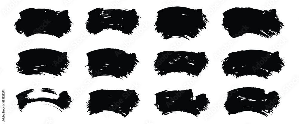 Poster vector art of a collection of black paint brush strokes and textures are isolated against a white ba