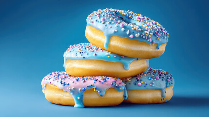 Donuts Stack with Blue and Pink Glaze