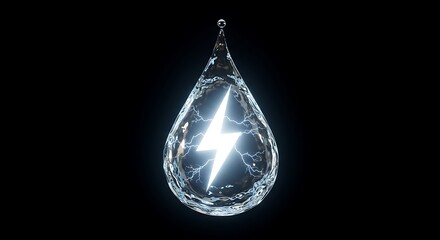 Water droplet fused with electric lightning bolt, glass morphism style with frosted transparent layers