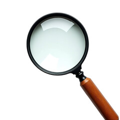 Classic magnifying glass with wooden handle isolated against a solid transparent background