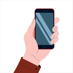 Businessman holding smartphone with smart digital display vector illustration flat style perfect for mobile technology, app presentation and digital device themes