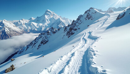 Obraz premium Snowy Mountain with Ski Tracks