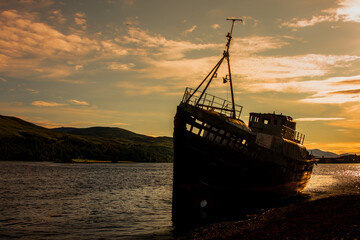 ship at sunset