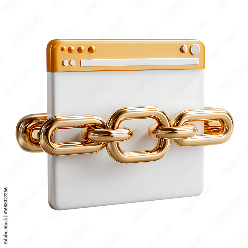 Poster golden metal chain linking a stylized browser window on a transparent background isolated on transpa