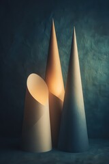 Abstract Composition Of Three Cones In Studio Setting