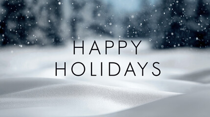 Elegant "Happy Holidays" greeting with soft falling snow background and large open space, festive winter season scene, perfect for Christmas, New Year, and holiday card designs