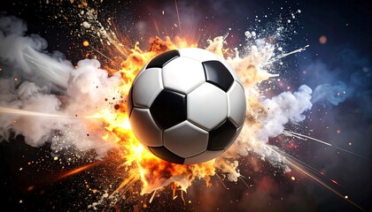 Fototapeta premium Soccer ball exploding in flames