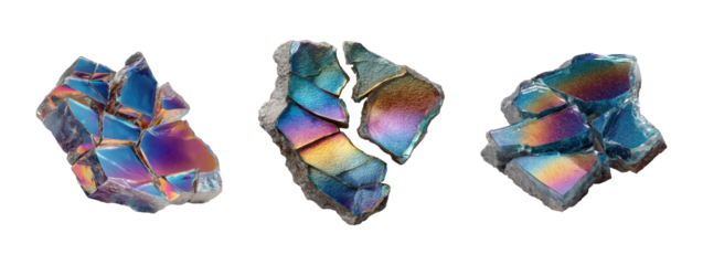 Colorful Isolated Pieces of Iridescent Crystal on Transparent Background