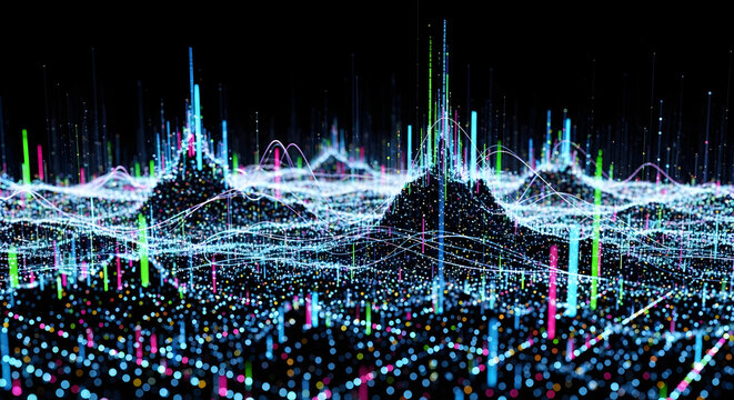 Abstract 3D Data Visualization of Networks and Information, Visual Representation of Futuristic Technology
