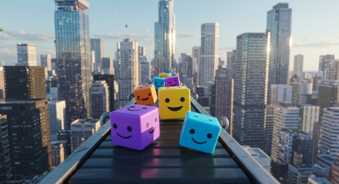 Joyful Cubes Conveying Happiness Through Urban Landscape Perspective