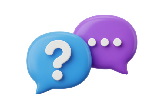 Colorful 3D Chat Bubbles with Question Mark and Dots on a Black Background for Online Communication and Social Media Interaction