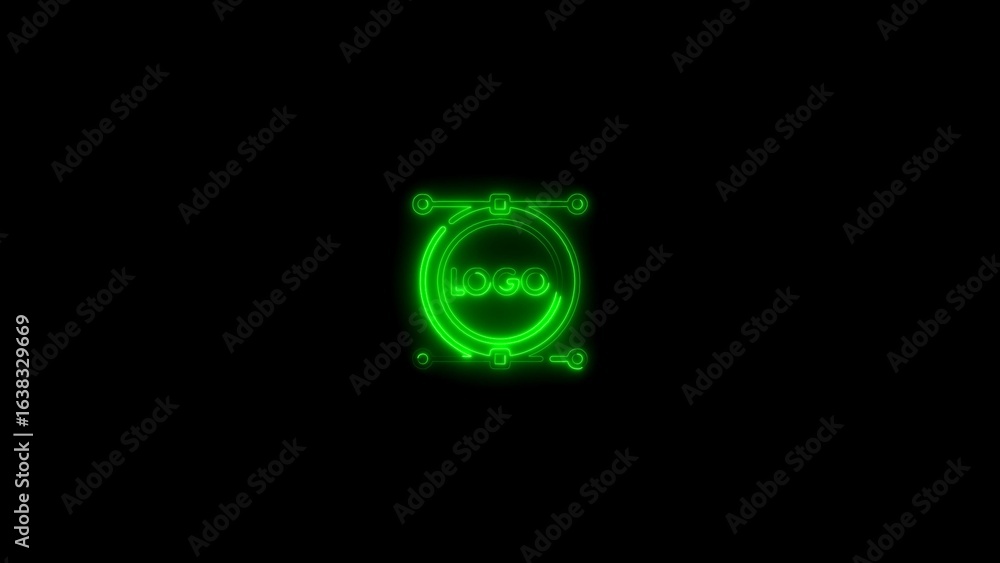 Poster neon green logo design concept inside circle shape with vector editing tools and black background