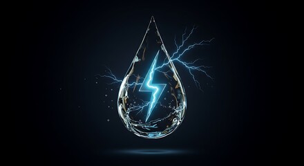 Water droplet fused with electric lightning bolt, glass morphism style with frosted transparent layers