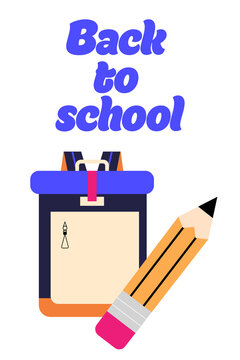 Back to school vector illustration with colorful backpack and pencil. Flat design education icon on isolated background, perfect for school, learning, classroom, and stationery-themed designs. PNG