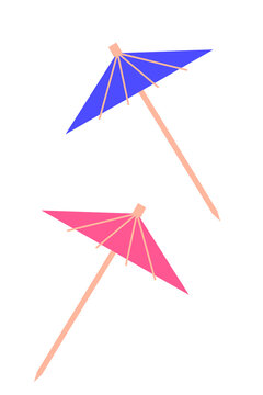 Colorful cocktail umbrellas illustration, tropical drink decorations, party accessories, summer beverage garnish, bar decorative elements vector. High resolution PNG on isolated background