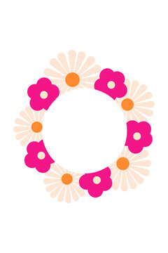 Circular floral frame with bold, colorful flowers flat vector illustration. Perfect for invitations, cards, posters, articles, and social media. Transparent, high resolution PNG for versatile use	