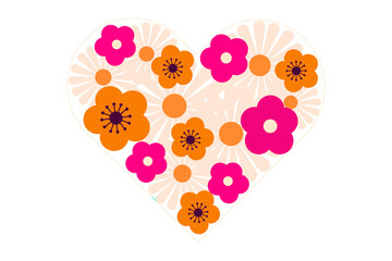 Heart shape filled with colorful flowers, love and romance concept, floral heart design, Valentine's Day illustration, celebration, romance, spring blooms vector. High resolution PNG