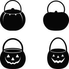 halloween candy bucket bag vector illustration black silhouette white background © MST