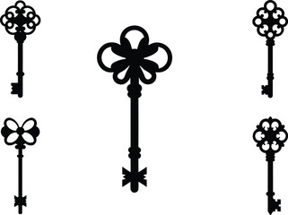 Obraz premium old key vector illustration black silhouette white background