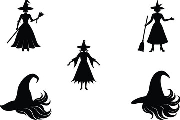 person witch costume vector illustration black silhouette white background