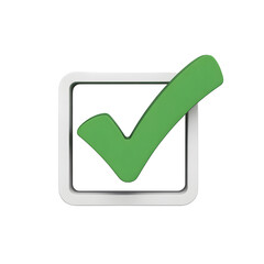 Green Check Mark in a White Square Frame on Black Background Indicates Approval Confirmation and Acceptance Symbolic Design Element