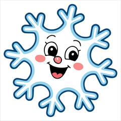 Cartoon snowflake mascot character vector illustration on white background. Suitable for winter themed designs, festive greetings, and cute seasonal content.