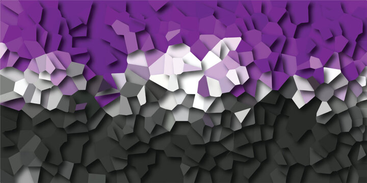 Abstract mosaic illustration depicting the asexual pride flag with geometric shapes and shades of purple gray and black