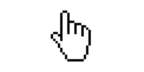 Pixelated Hand Cursor on Black Background Representing Computer Interaction and Digital Navigation for Web Design Projects
