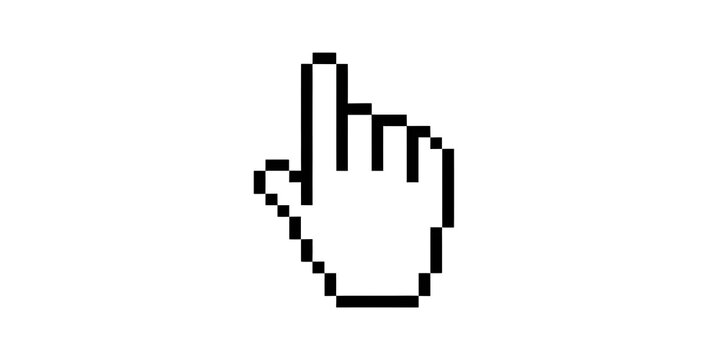 Pixelated Hand Cursor on Black Background Representing Computer Interaction and Digital Navigation for Web Design Projects