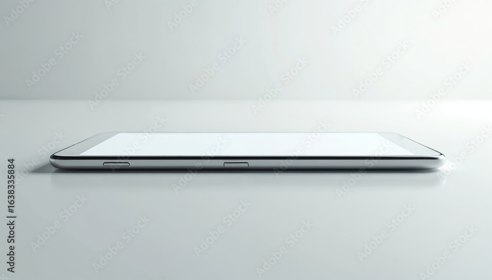 Poster sleek minimalist smartphone with blank screen rests on white surface. modern mobile device represent