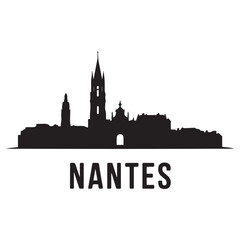 Nantes skyline, silhouette. Vector illustration. Vector black silhouette. with white background.