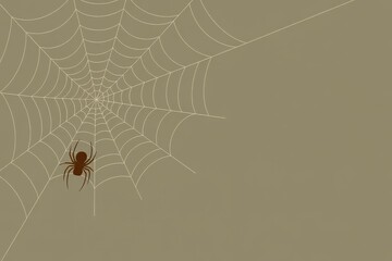 Modern Minimalist Vector Illustration Spider Beige Background Intricate Web - Spooky Halloween Design Marketing Advertising Copy Space