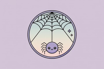 Cute Cartoon Spider Web - Pastel Gradient Halloween Vector Illustration Kids Party Invitations Decor