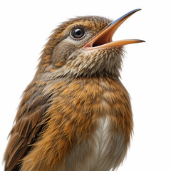 Obraz premium Close Up Of A Small Brown Bird With Open Beak Isolated Transparent Background High Resolution Image