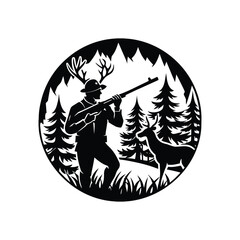 Hunting Silhouette Vector Style With White Background.