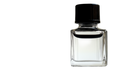 A elegant glass ink bottle isolated on white background, png