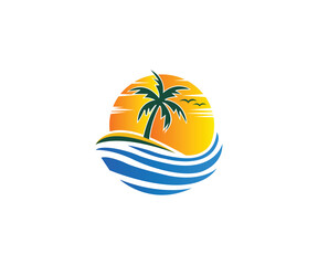 Summer beach logo design vector template