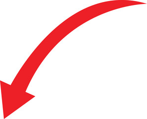 Red downward curving arrow on white background curve direction
