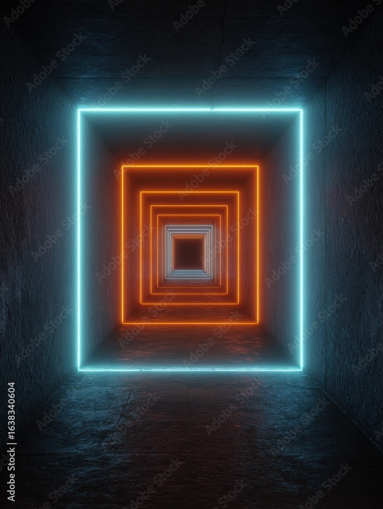 Poster dynamic neon tunnel with light trails generative ai