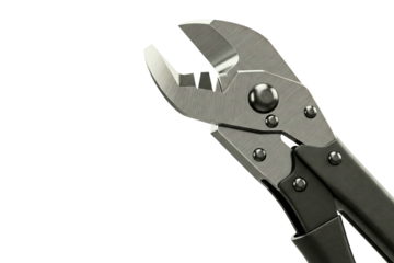 Heavy-duty metal crimping tool and wire cutter combination isolated on a transparent background