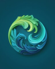 Obraz premium Abstract teal green circular floral design, dark background, for eco-friendly branding
