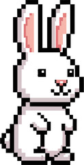 Fototapeta premium A pixelated white rabbit with pink inner ears and a small black nose, sitting upright.