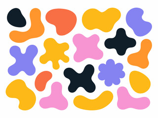 Abstract organic shapes in vibrant colors on white background.