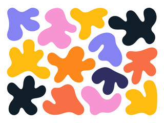 Abstract organic shapes in vibrant colors on white background.